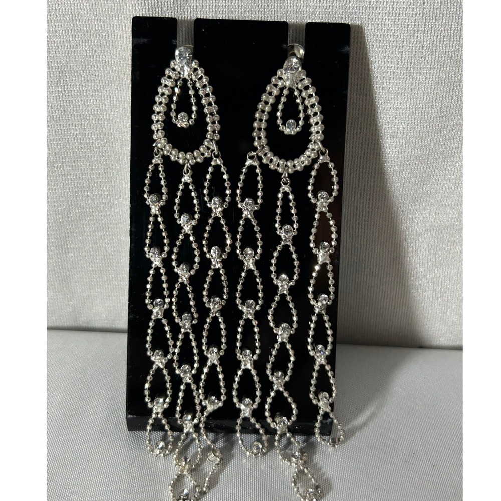 Chandelier Earrings Silver Rhinestone Tiered Drop Dangle Fringe